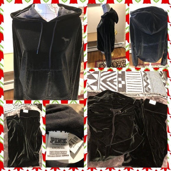 PINK Victoria's Secret Other - BNWT Pink VS Black Velvet Hoodie & Leggings Outfit